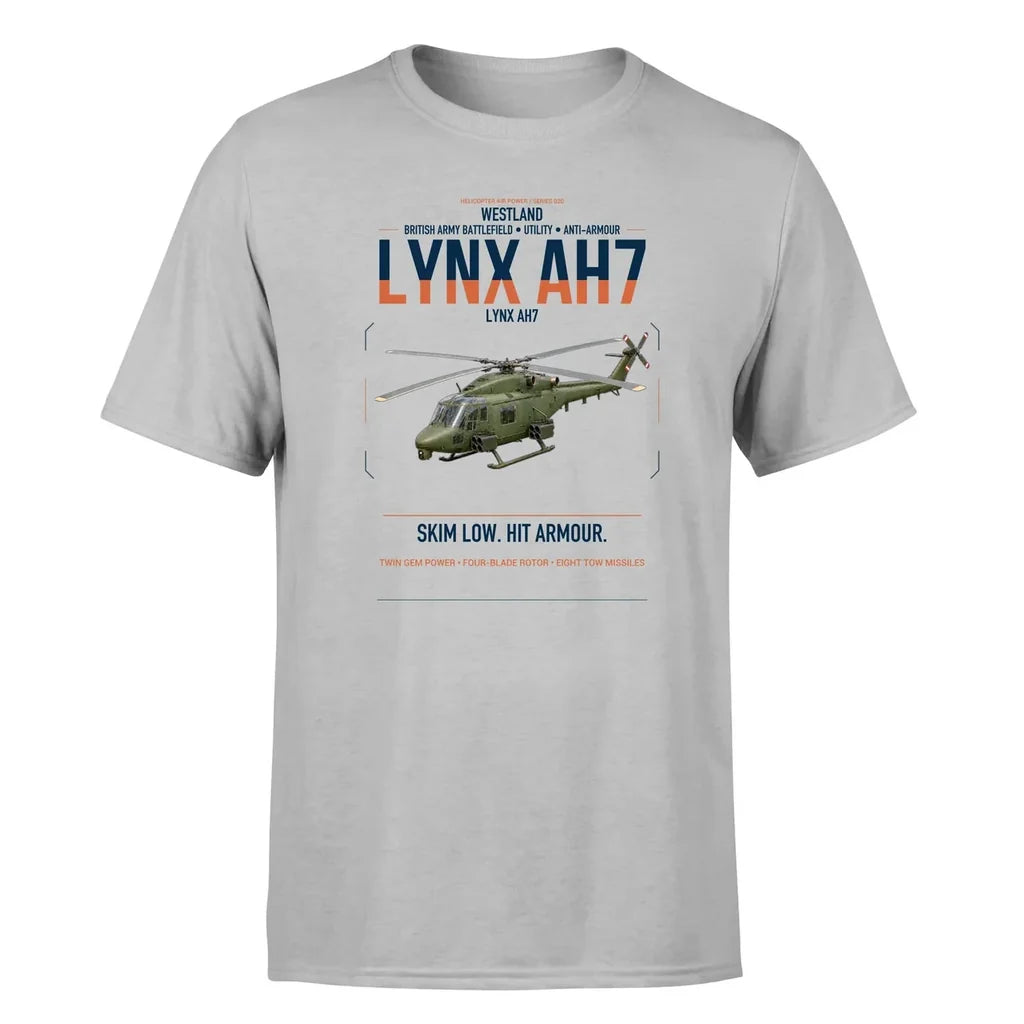 Westland Lynx AH7 design on light gray t-shirt, single-side print