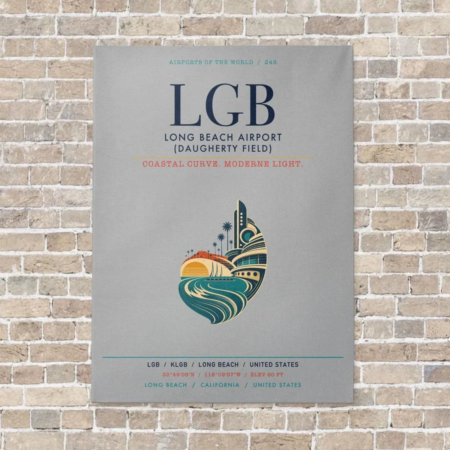 Long Beach Airport (Daugherty Field) LGB vertical canvas print - no frame - light gray background
