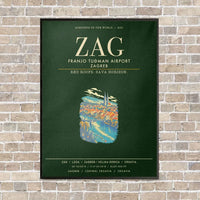 Thumbnail for Franjo Tuman Airport Zagreb ZAG - Canvas Framed - Dark Green