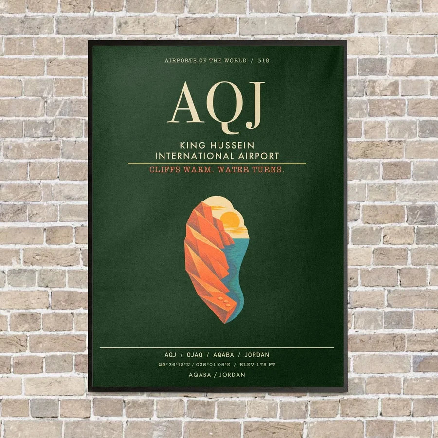 King Hussein International Airport AQJ - Canvas Framed - Dark Green