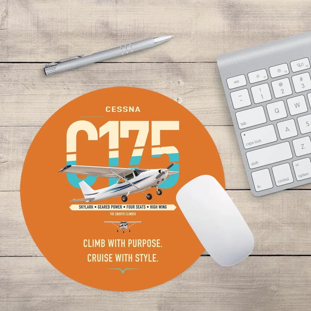 Cessna 175 Skylark design on orange round mouse pad