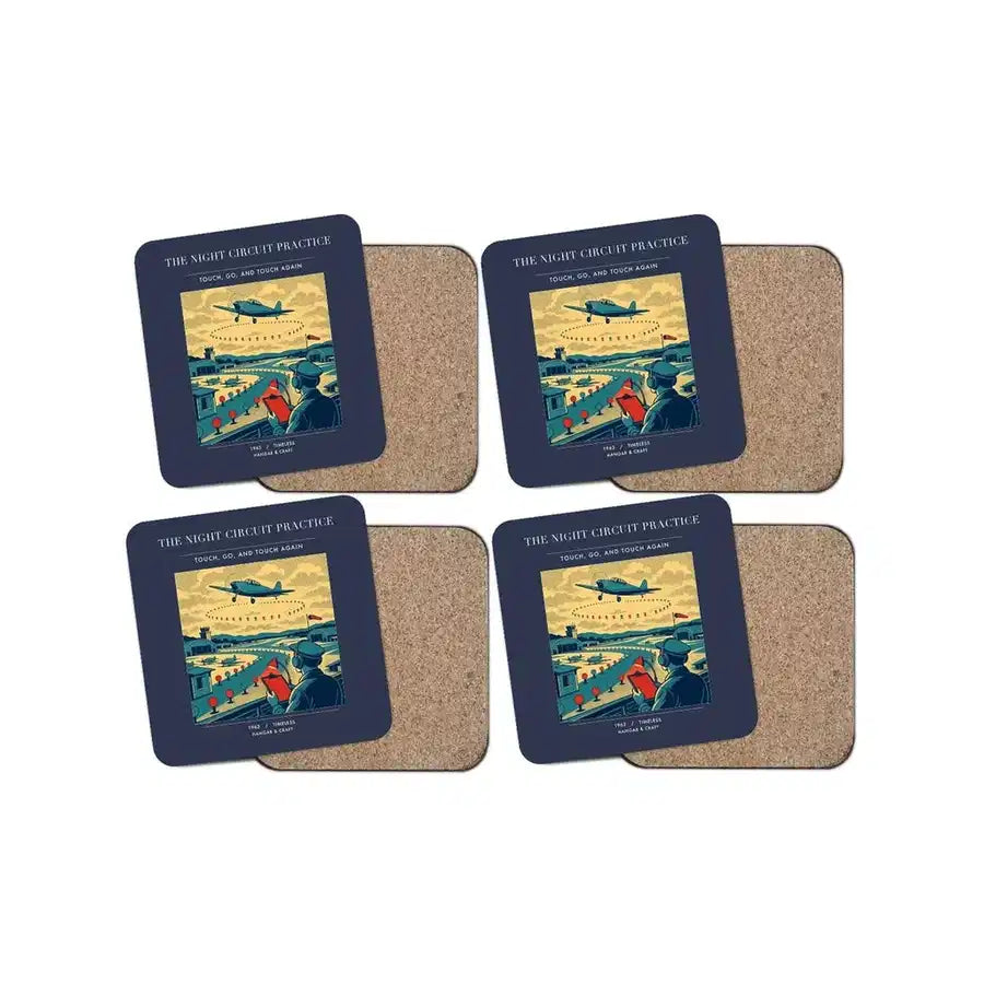 The Night Circuit Practice - Designed Coasters design on navy blue 4-pieces-set