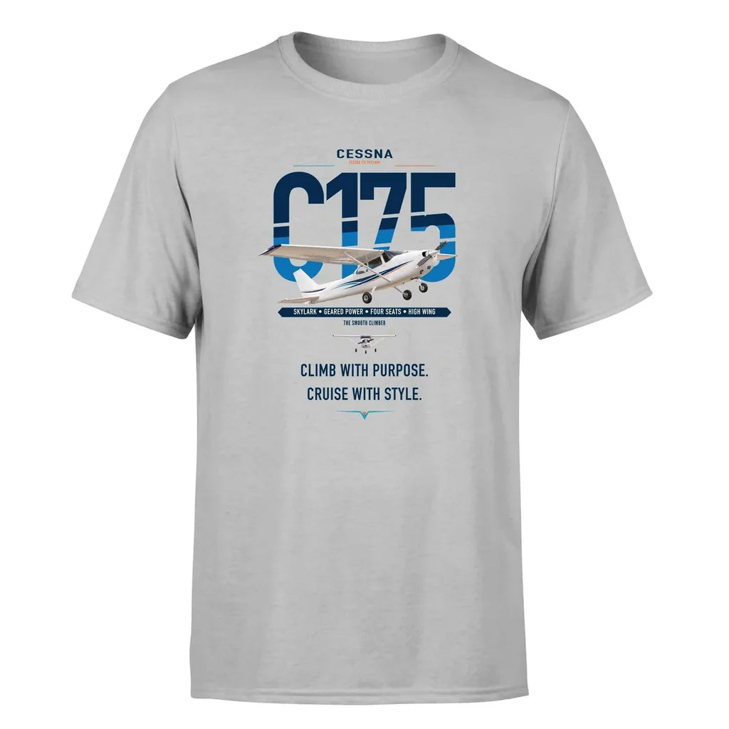 Cessna 175 Skylark design on light gray t-shirt, single-side print