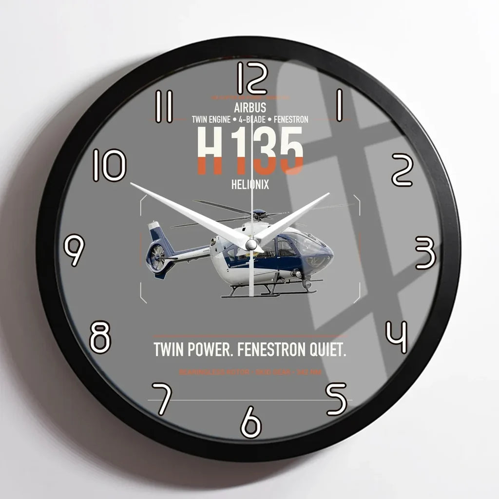 Airbus H135 design on gray framed wall clock