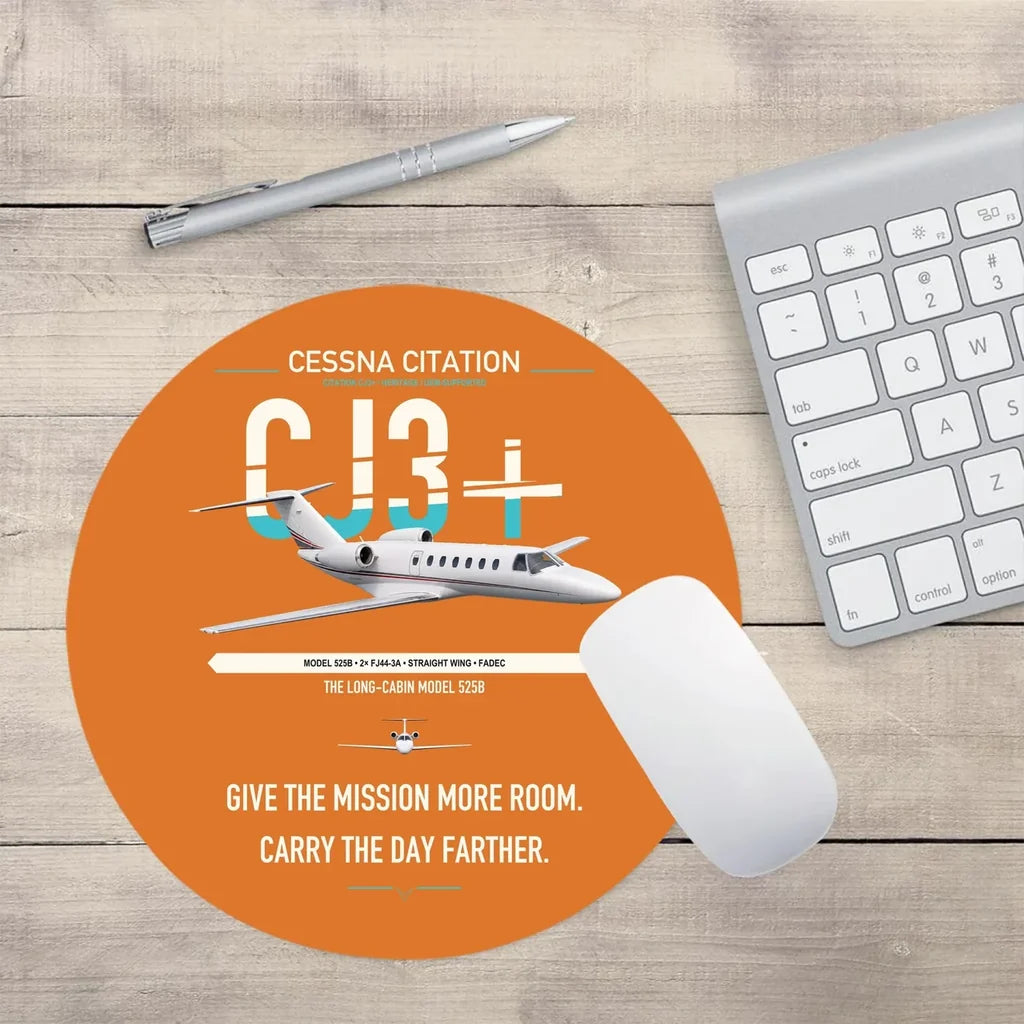 Cessna Citation CJ3+ design on orange round mouse pad