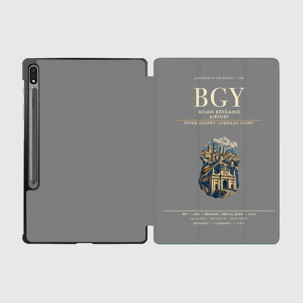 Milan Bergamo Airport (BGY) design on gray samsung tablet tablet case