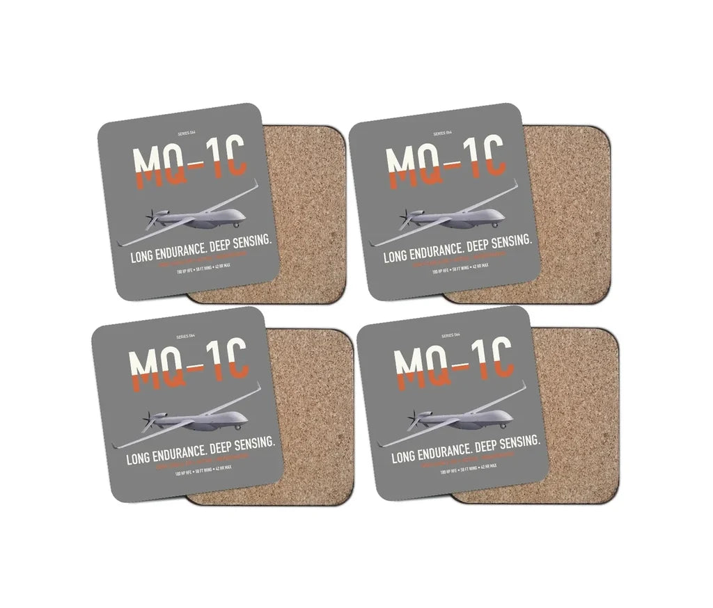 MQ-1C Gray Eagle ER design on gray 4 pieces set coaster