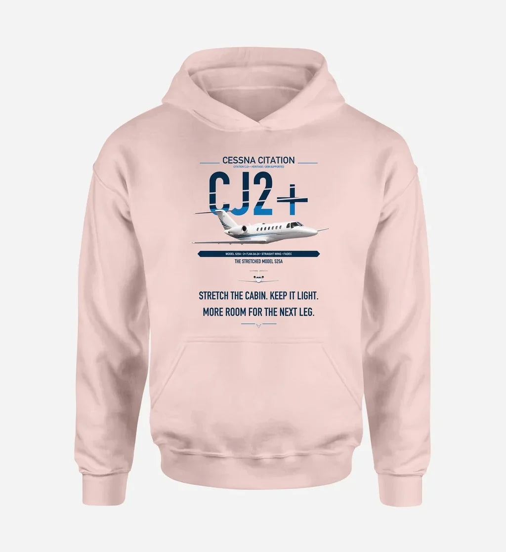 Cessna Citation CJ2+ design on pink double-side hoodie, single-side print