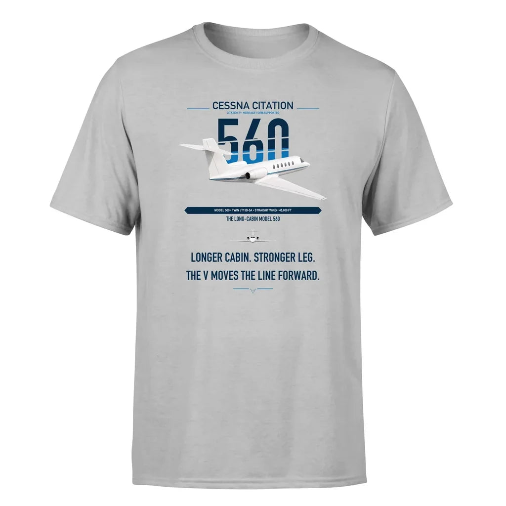 Cessna Citation 560 - Citation V design on light gray double-side t-shirt, single-side print