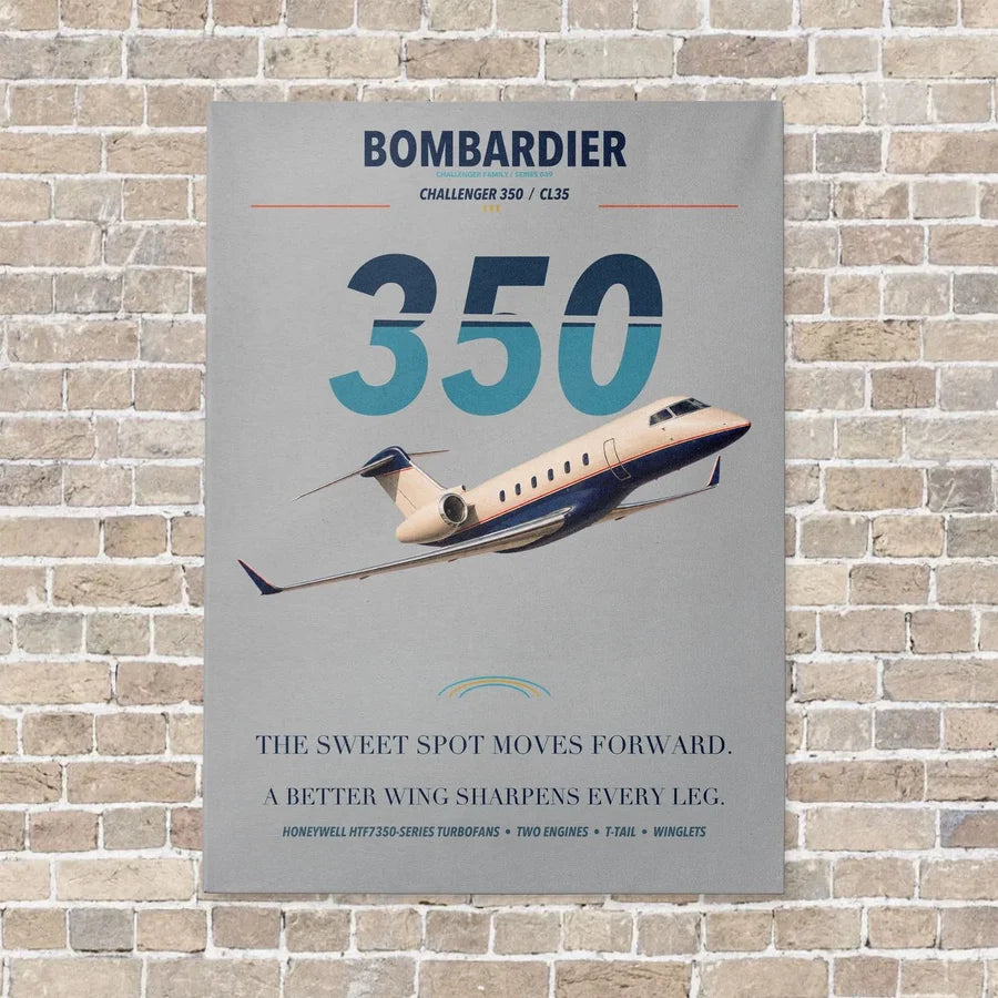 Bombardier Challenger 350 vertical canvas print - no frame - light gray background