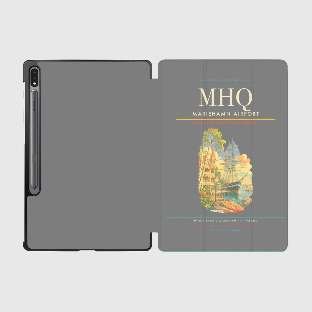 Mariehamn Airport (MHQ) design on gray samsung tablet tablet case
