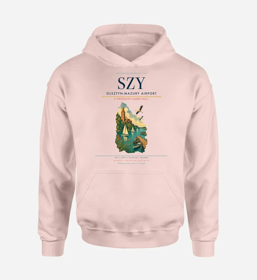 Olsztyn-Mazury Airport (SZY) design on pink hoodie single-side print