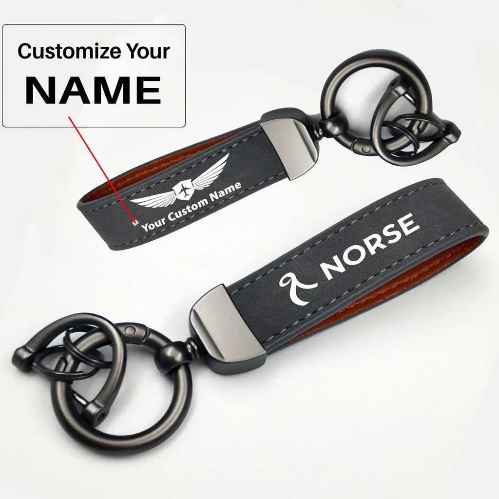 Norse Atlantic Airways Horseshoe Buckle key chain, Gray + Name