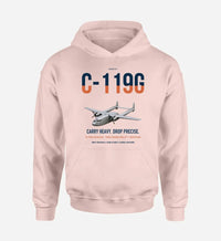 Thumbnail for C-119G Flying Boxcar design on pink double-side hoodie, single-side print