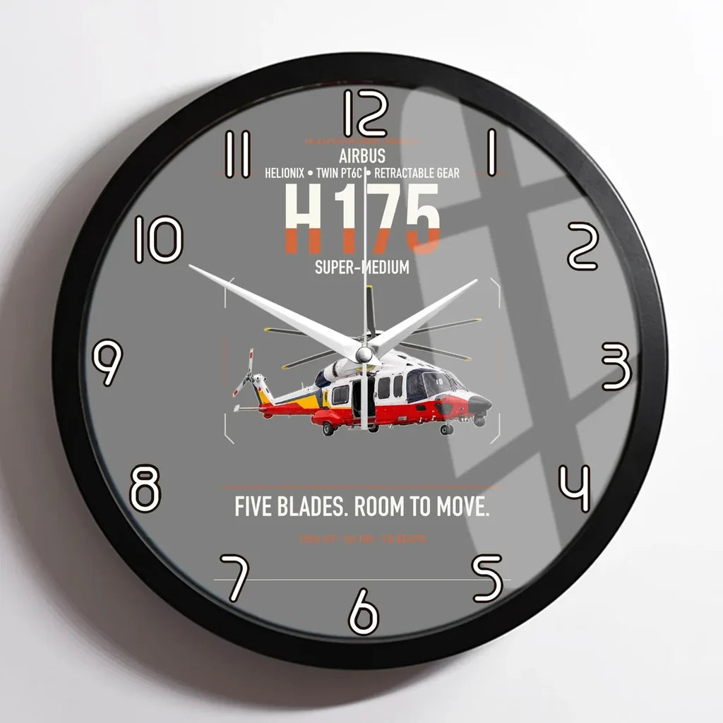 Airbus H175 design on gray framed wall clock