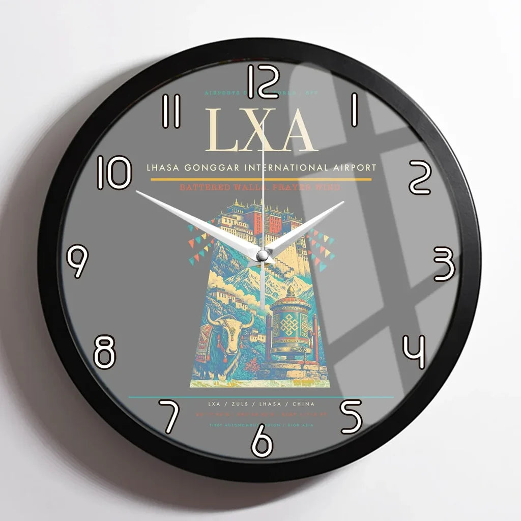 Lhasa Gonggar International Airport (LXA) design on gray framed wall clock