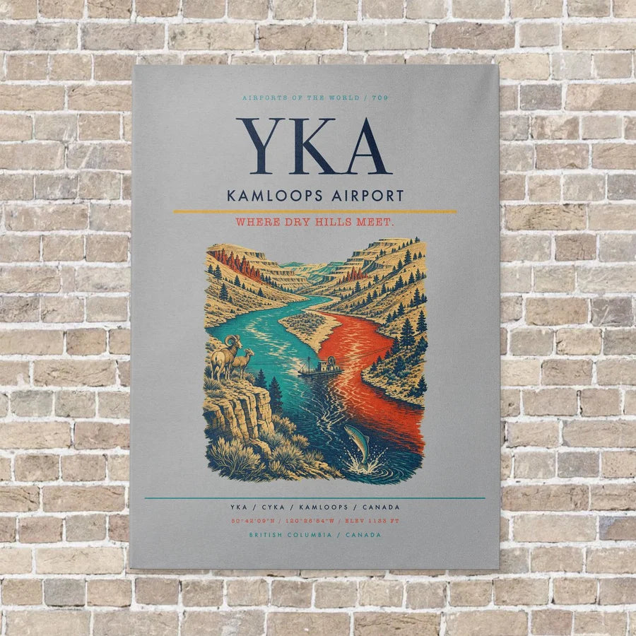Kamloops Airport YKA vertical canvas print - no frame - light gray background