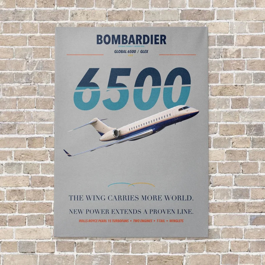 Bombardier Global 6500 vertical canvas print - no frame - light gray background