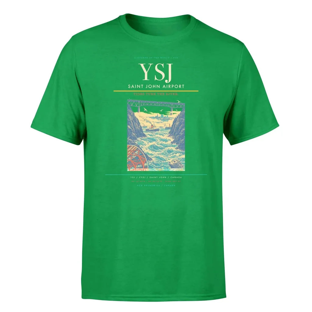 Saint John Airport (YSJ) T-Shirt single-side front print in Green | saint-john-airport-ysj-double-side-t-shirt