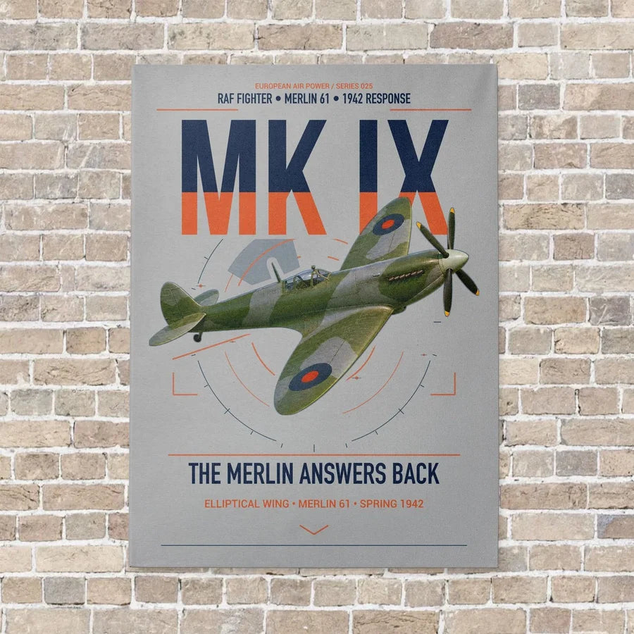 Supermarine Spitfire Mk IX vertical canvas print - no frame - light gray background