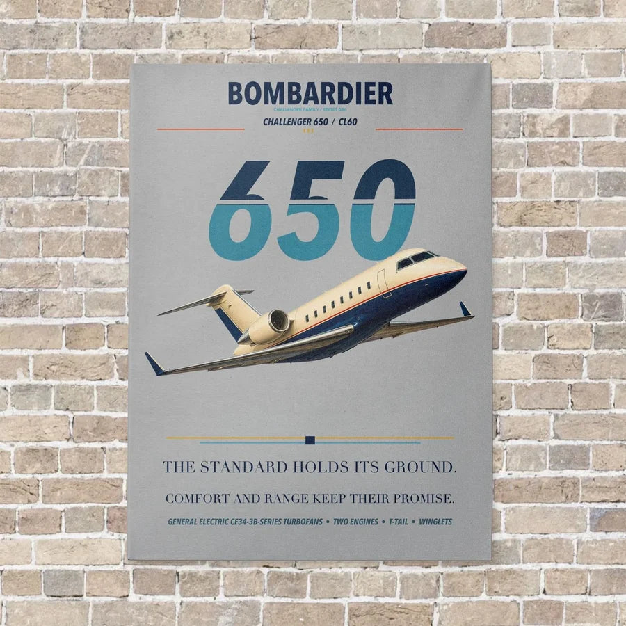 Bombardier Challenger 650 vertical canvas print - no frame - light gray background