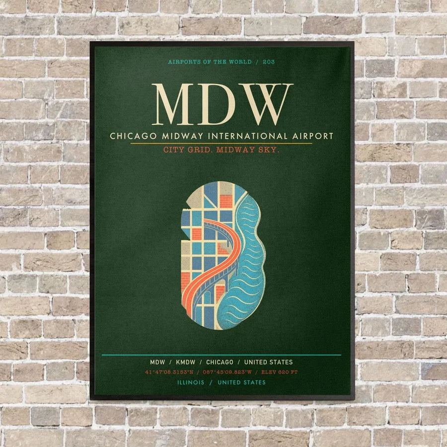 Chicago Midway International Airport MDW - Canvas Framed - Dark Green