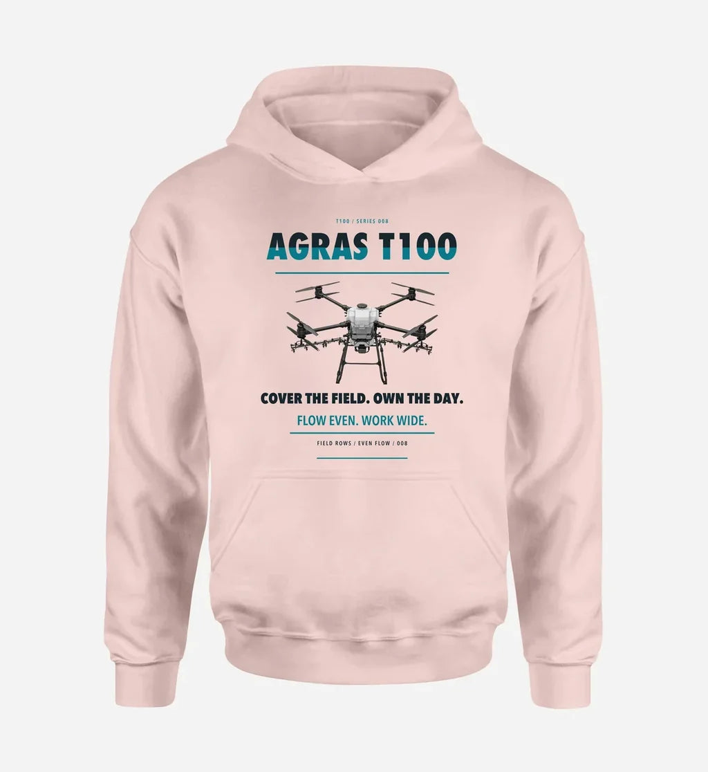 DJI Agras T100 design on pink hoodie single side