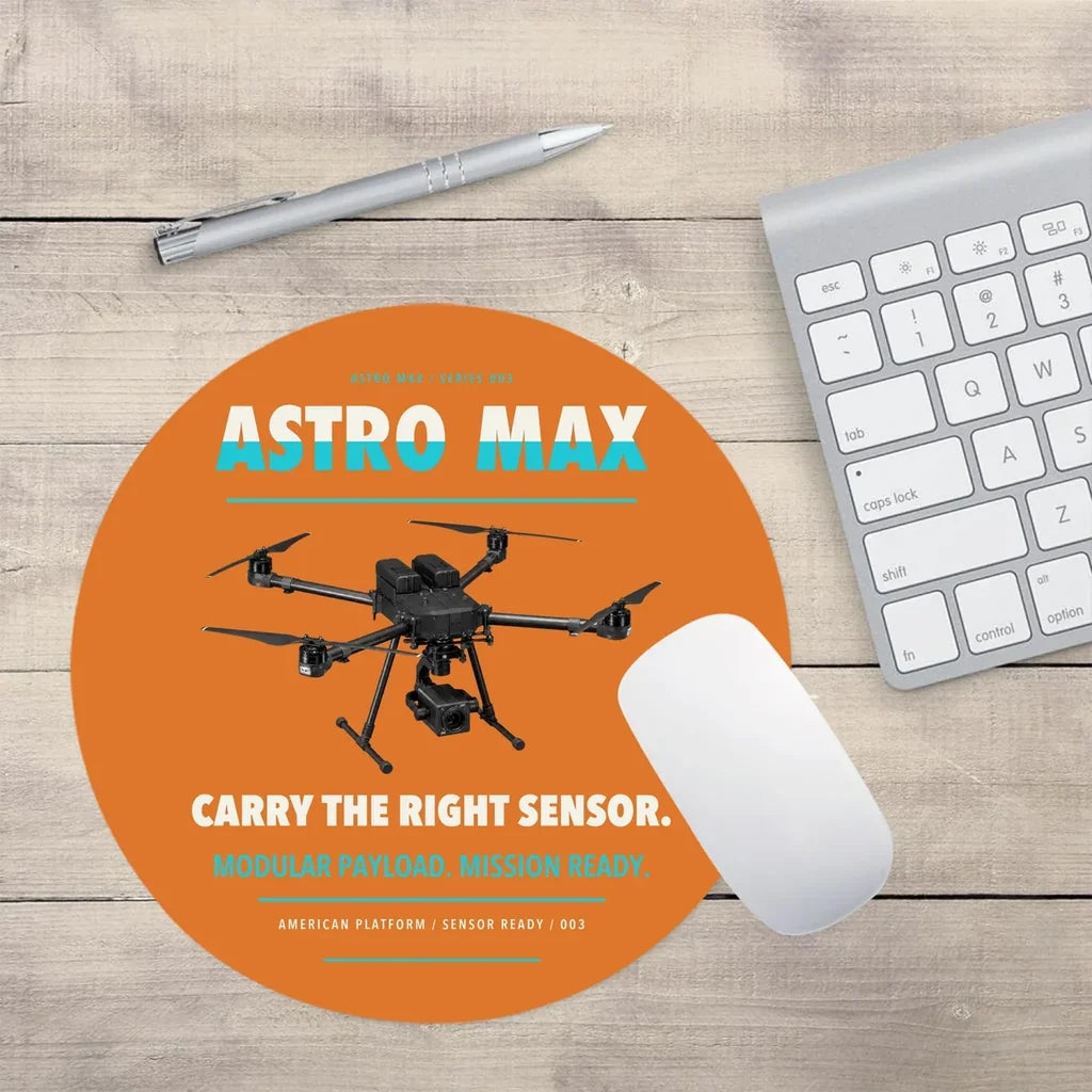 Freefly Astro Max design on orange round mouse pad
