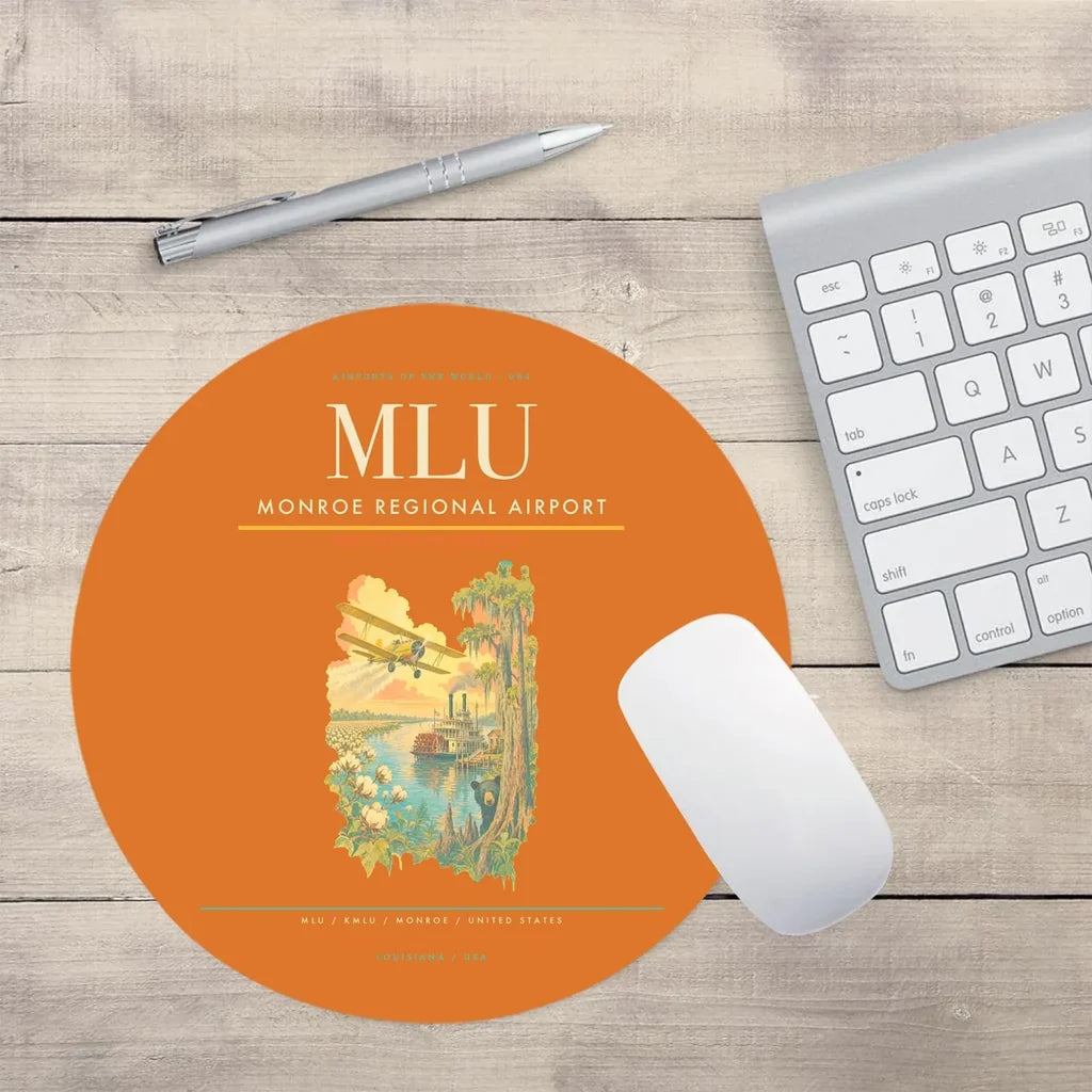 Monroe Regional Airport (MLU) design on orange round mouse pad