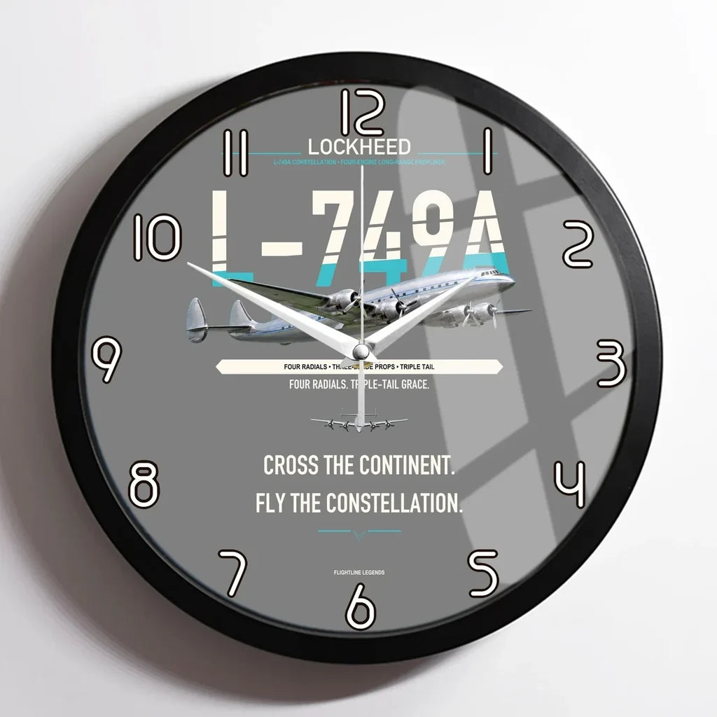 Lockheed L-749A Constellation design on gray framed wall clock