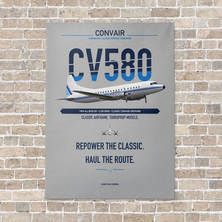 Convair 580 vertical canvas print - no frame - light gray background