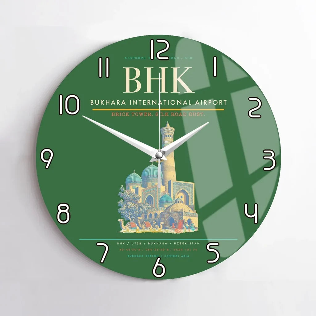 Bukhara International Airport BHK Wall-Clock No-Frame - Green