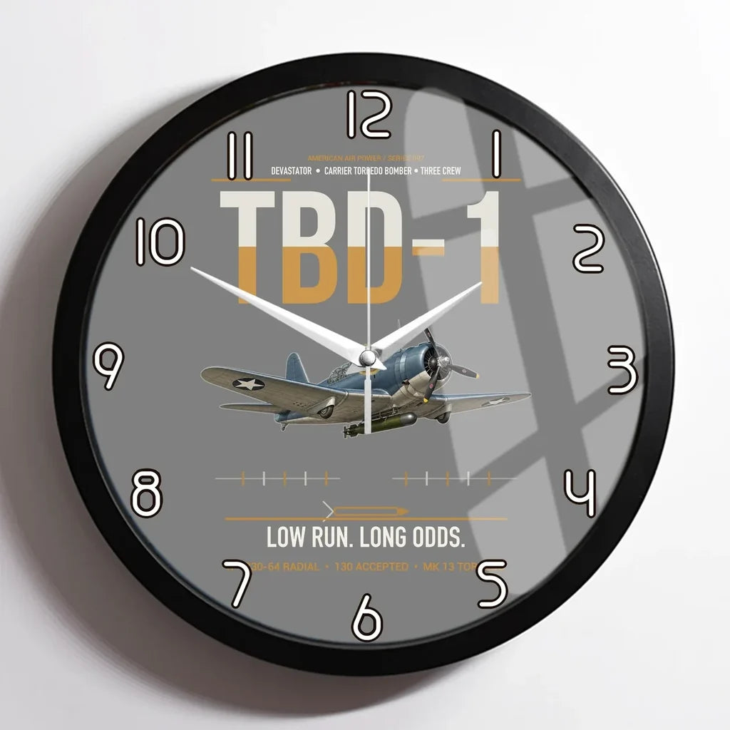 TBD-1 Devastator design on gray framed wall clock