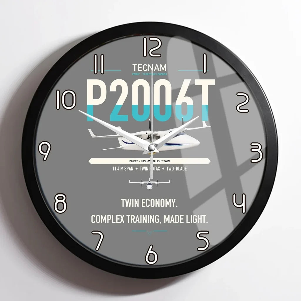 Tecnam P2006T design on gray framed wall clock