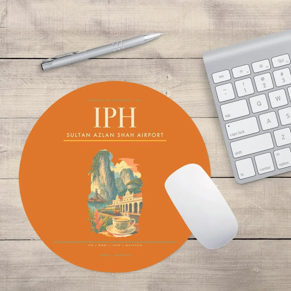 Sultan Azlan Shah Airport (IPH) design on orange round mouse pad