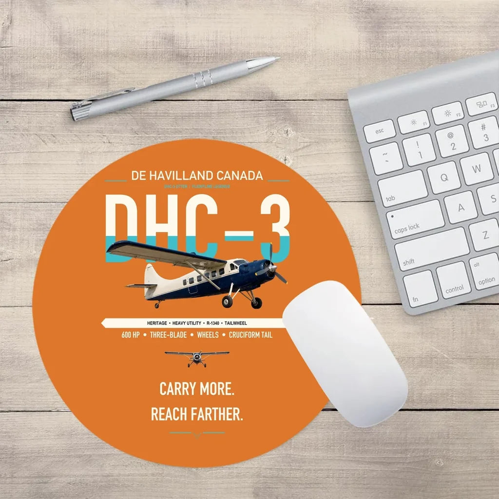 DHC-3 Otter design on orange round mouse pad
