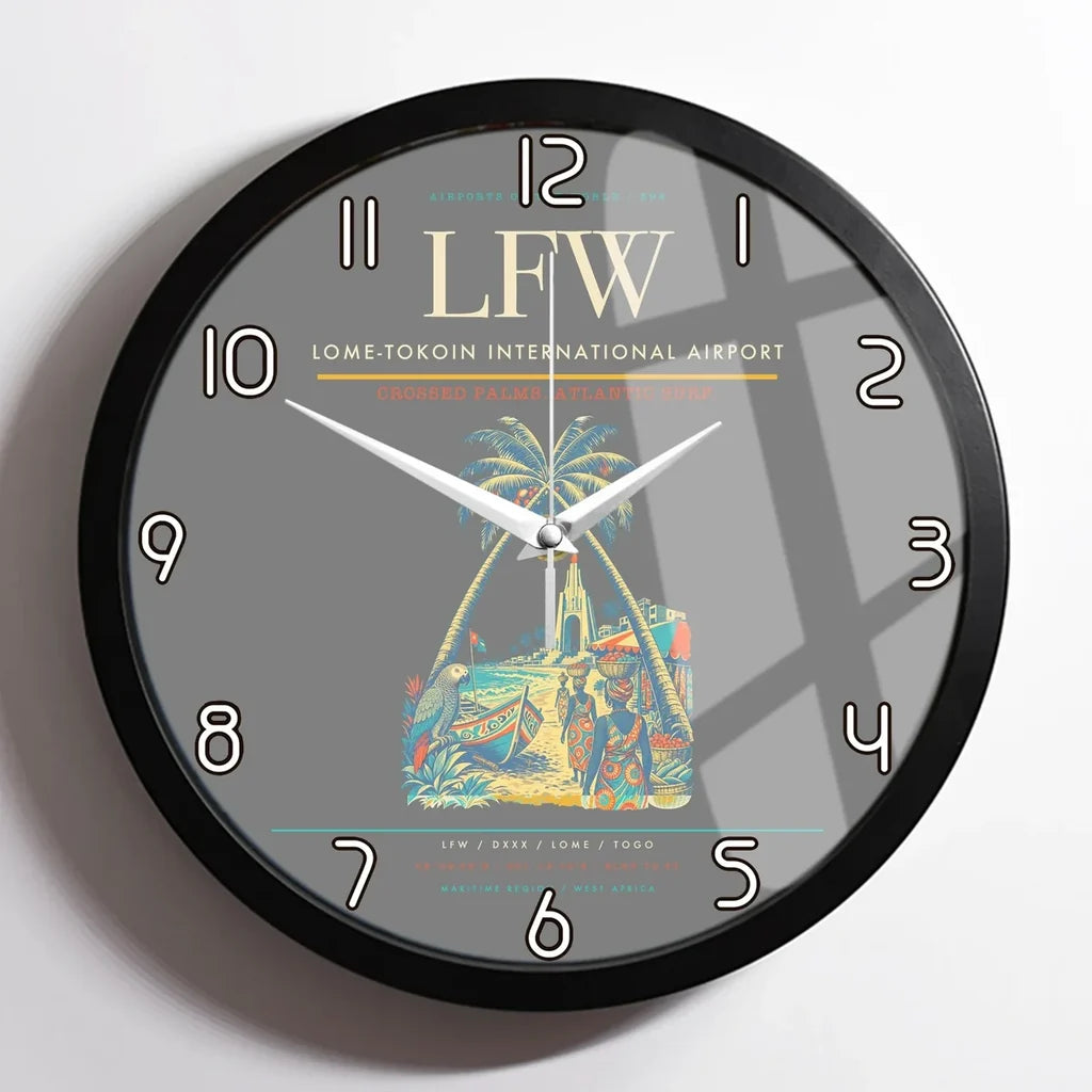 Lome-Tokoin International Airport (LFW) design on gray framed wall clock