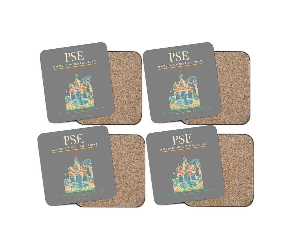 Mercedita Airport (PSE) design on gray 4 pieces set coaster
