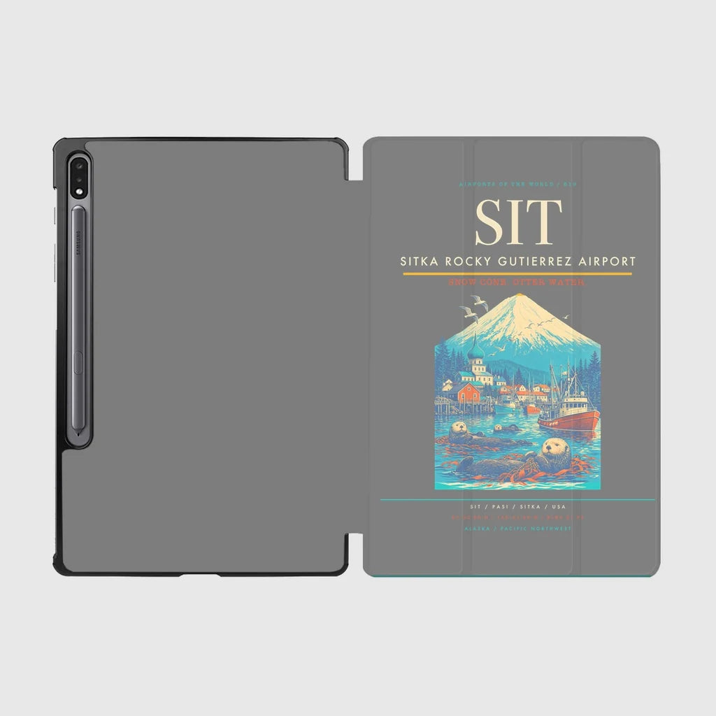 Sitka Rocky Gutierrez Airport (SIT) design on gray samsung tablet tablet case