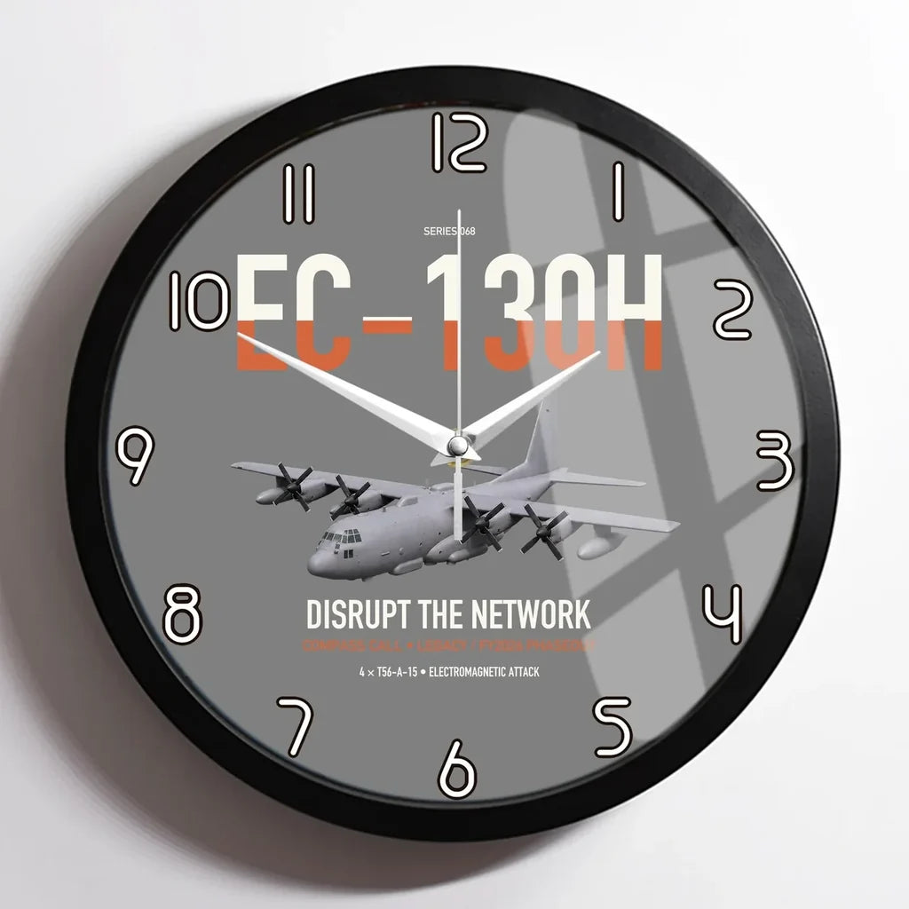 EC-130H Compass Call design on gray framed wall clock