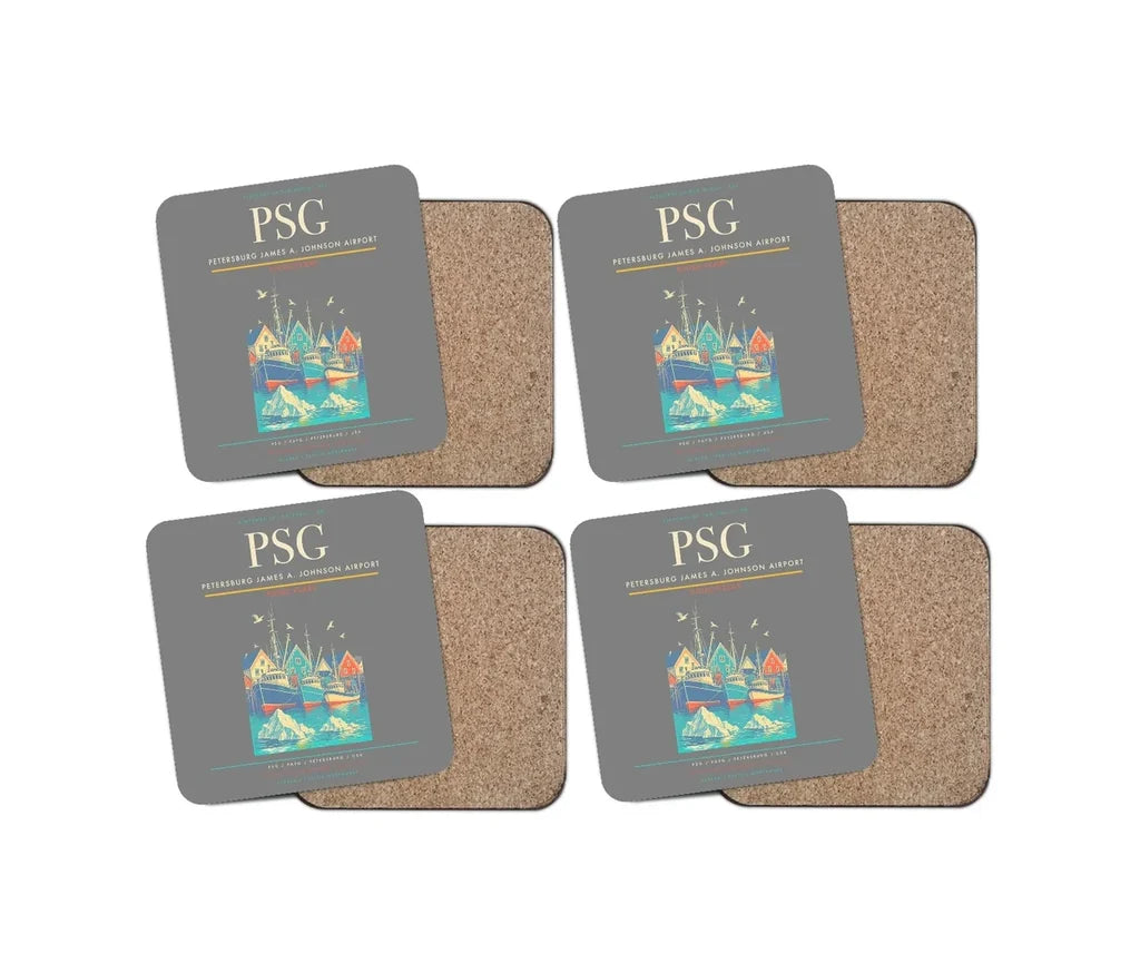 Petersburg James A. Johnson Airport (PSG) design on gray 4 pieces set coaster