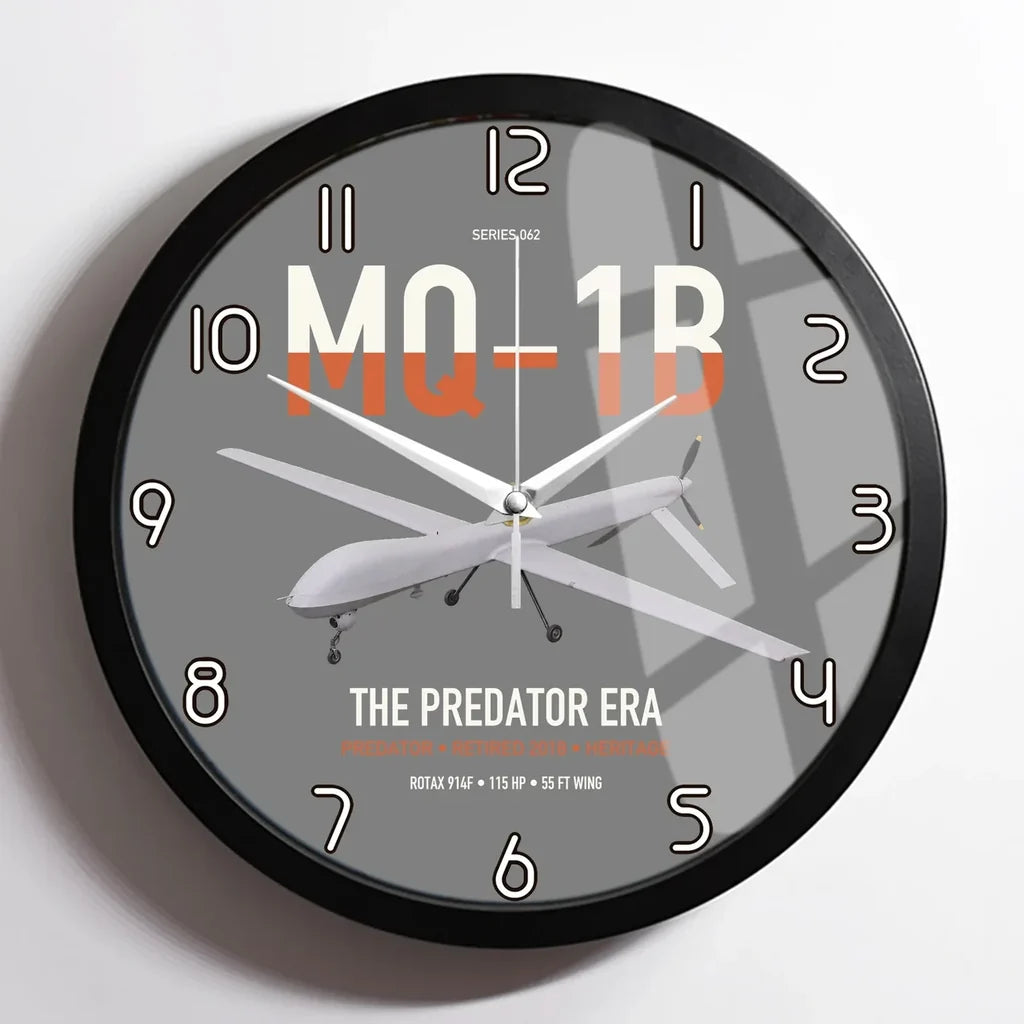 MQ-1B Predator design on gray framed wall clock