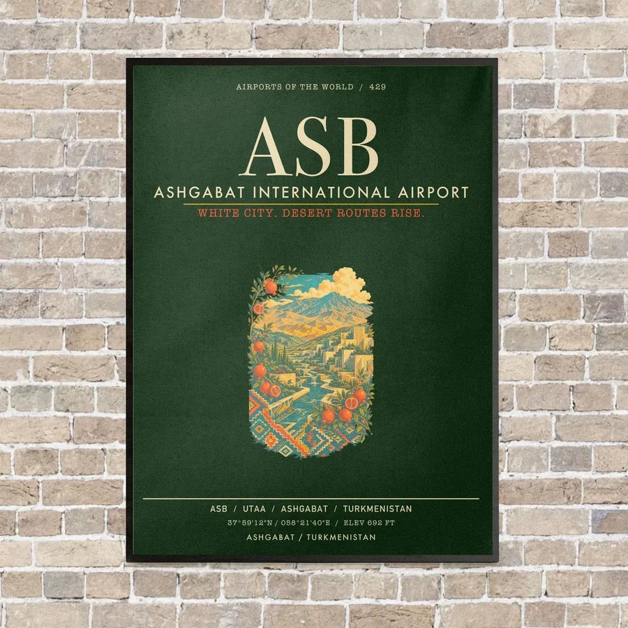 Ashgabat International Airport ASB - Canvas Framed - Dark Green