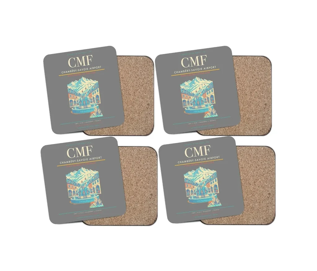 Chambéry-Savoie Airport (CMF) design on gray 4 pieces set coaster