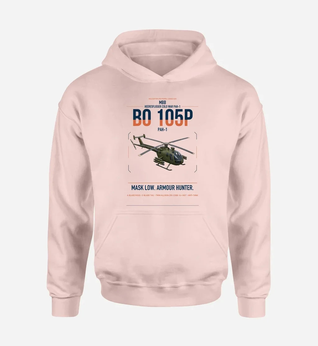MBB BO 105P PAH-1 design on pink double-side hoodie, single-side print
