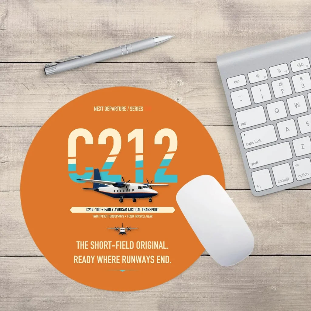 CASA C-212-100 Aviocar design on orange round mouse pad