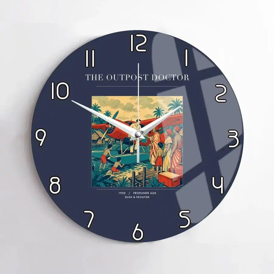VINTAGE G4197 - The Outpost Doctor - Designed Wall Clocks design on navyblue no-frame