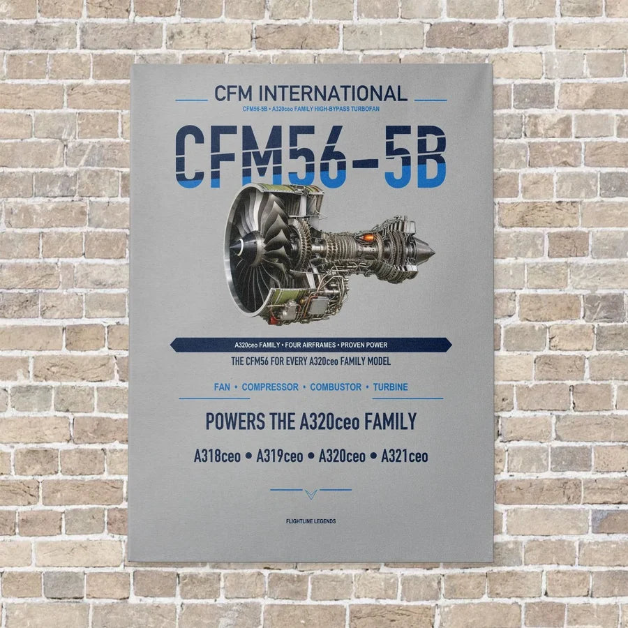 CFM56-5B vertical canvas print - no frame - light gray background