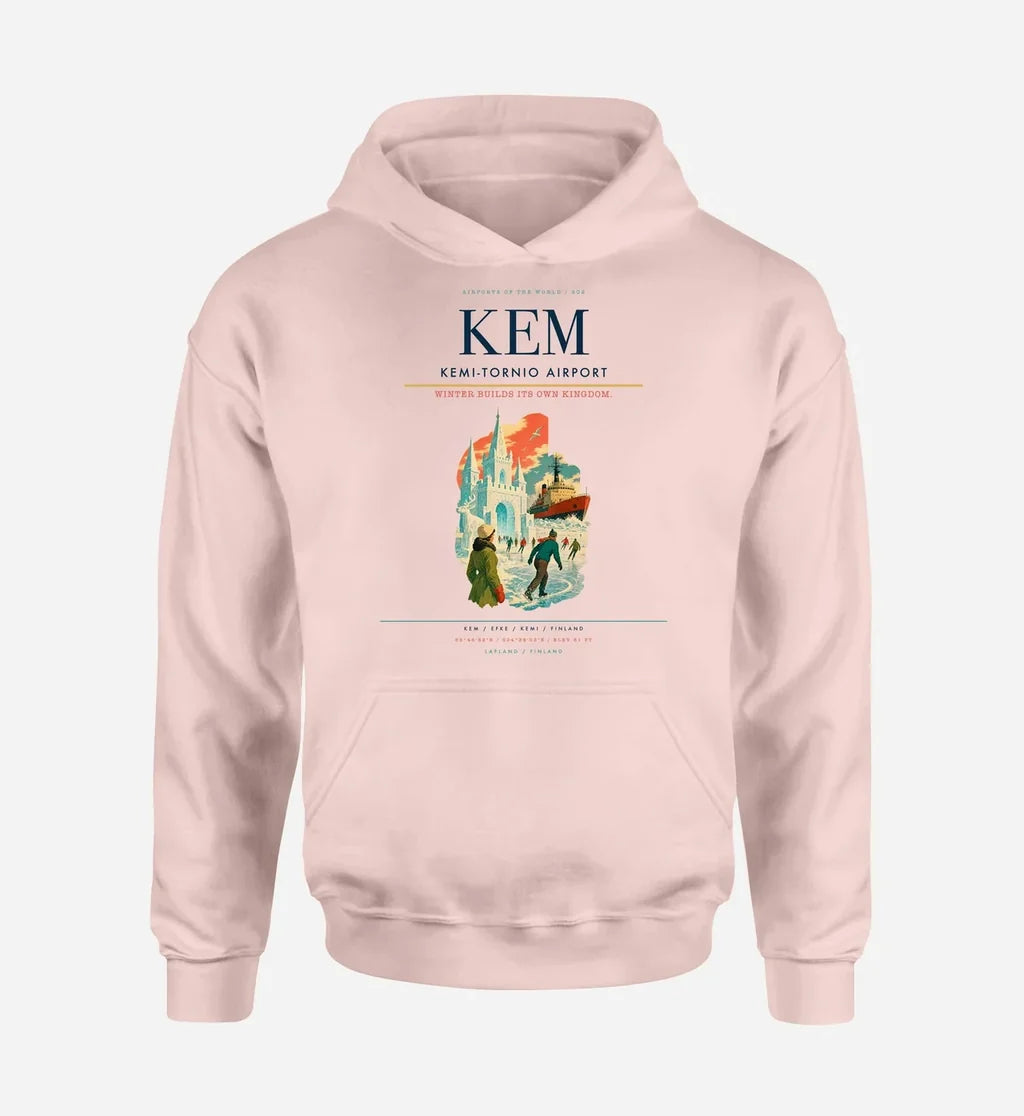 Kemi-Tornio Airport (KEM) design on pink hoodie single-side print