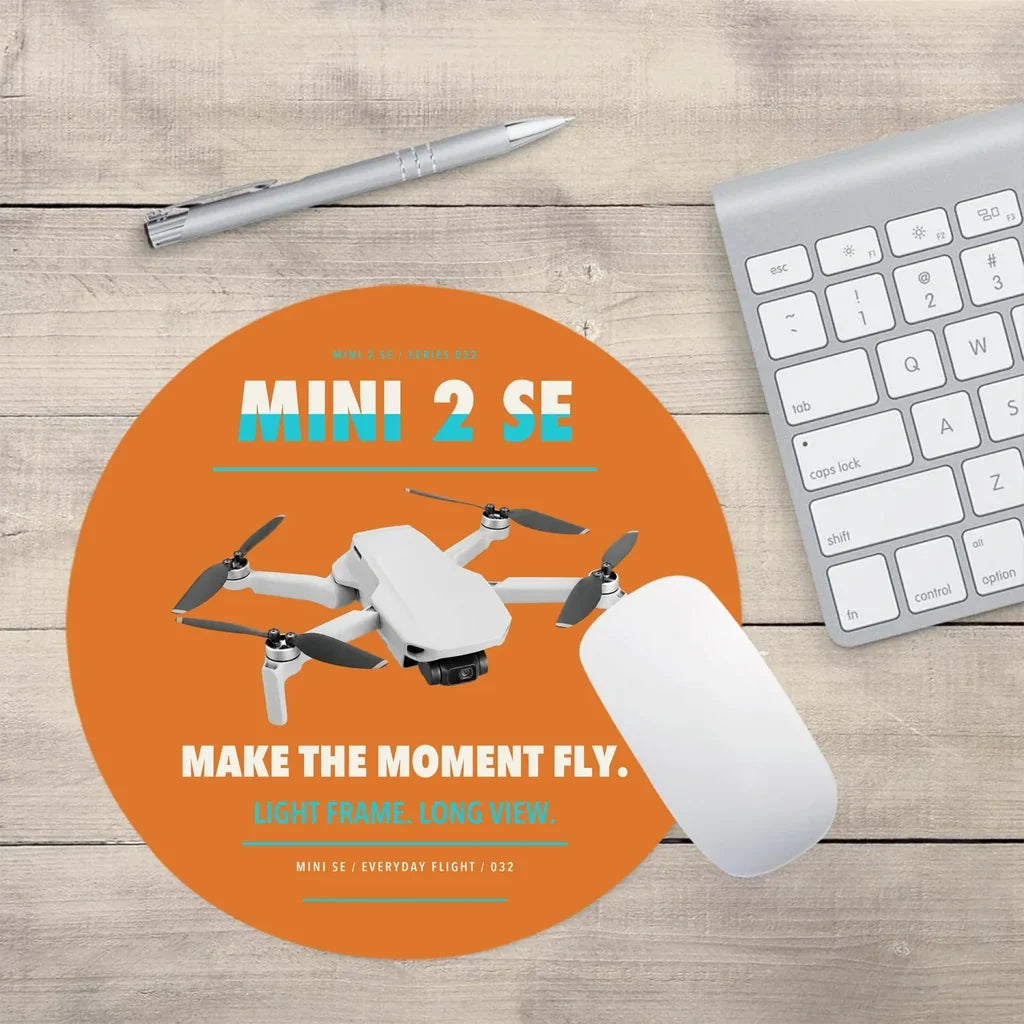 DJI Mini 2 SE design on orange round mouse pad